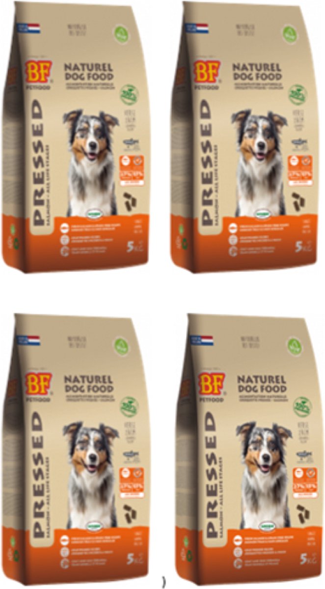 4x Biofood Vleesbrok Geperst Zalm Graanvrij - Hondenvoer -  5kg