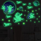 Glow in the Dark Planeet/Astronaut Sticker Kinderkamer Zelfklevende Cartoon Muursticker 28×58 CM