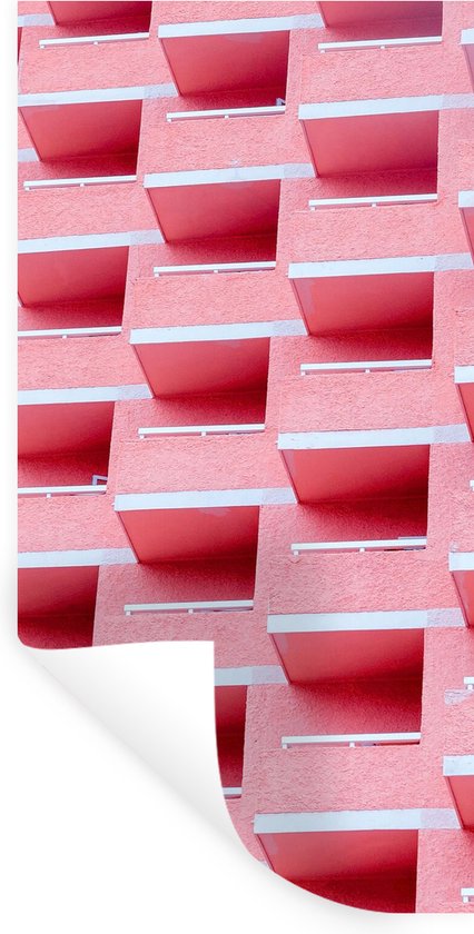 Muurstickers - Sticker Folie - Roze - Balkon - Zomer - Architectuur - 60x120 cm - Plakfolie - Muurstickers Kinderkamer - Zelfklevend Behang - Zelfklevend behangpapier - Stickerfolie