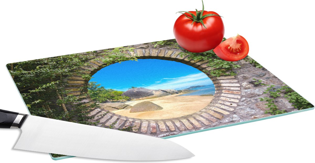 Glazen Snijplank - 28x20 - Zomer - Strand - Doorkijk - Tropical - Snijplanken Glas