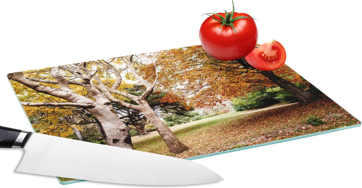 Glazen Snijplank - 28x20 - Herfst - Bomen - Bladeren - natuur - Snijplanken Glas