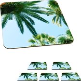 Onderzetters voor glazen - Palmbladeren - Lucht - Zomer - Tropisch - 10x10 cm - Glasonderzetters - 6 stuks