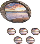 Onderzetters voor glazen - Rond - Avond - Zee - Strand - Doorkijk - 10x10 cm - Glasonderzetters - 6 stuks