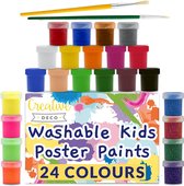 Wasbare Poster-Verf Set voor Kinderen | 24 potten x 20 ml | Niet-Giftig | Basis, Fluorescerend, Schitteren, Metaal- & Neonkleuren | Perfect voor Beginners Studenten & Kunstenaars