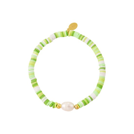 Colourful pearls bracelet - #summergirls collection - Yehwang - Armband - 17 cm - Goud/Groen