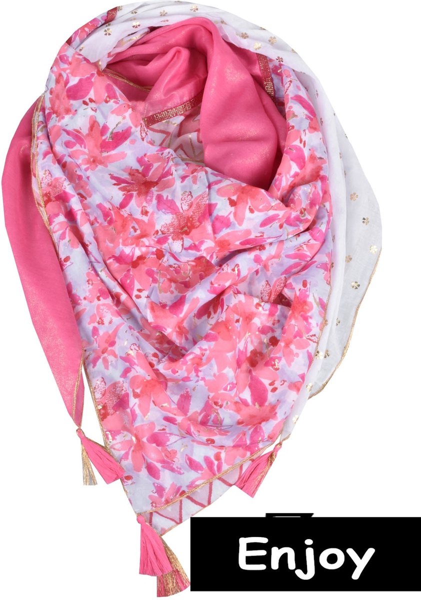 sjaal-vierkant-roze -vier prints -india cotton