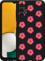 Hoesje Geschikt voor Samsung Galaxy A13 Zwart Hawaiiaanse Bloemen II