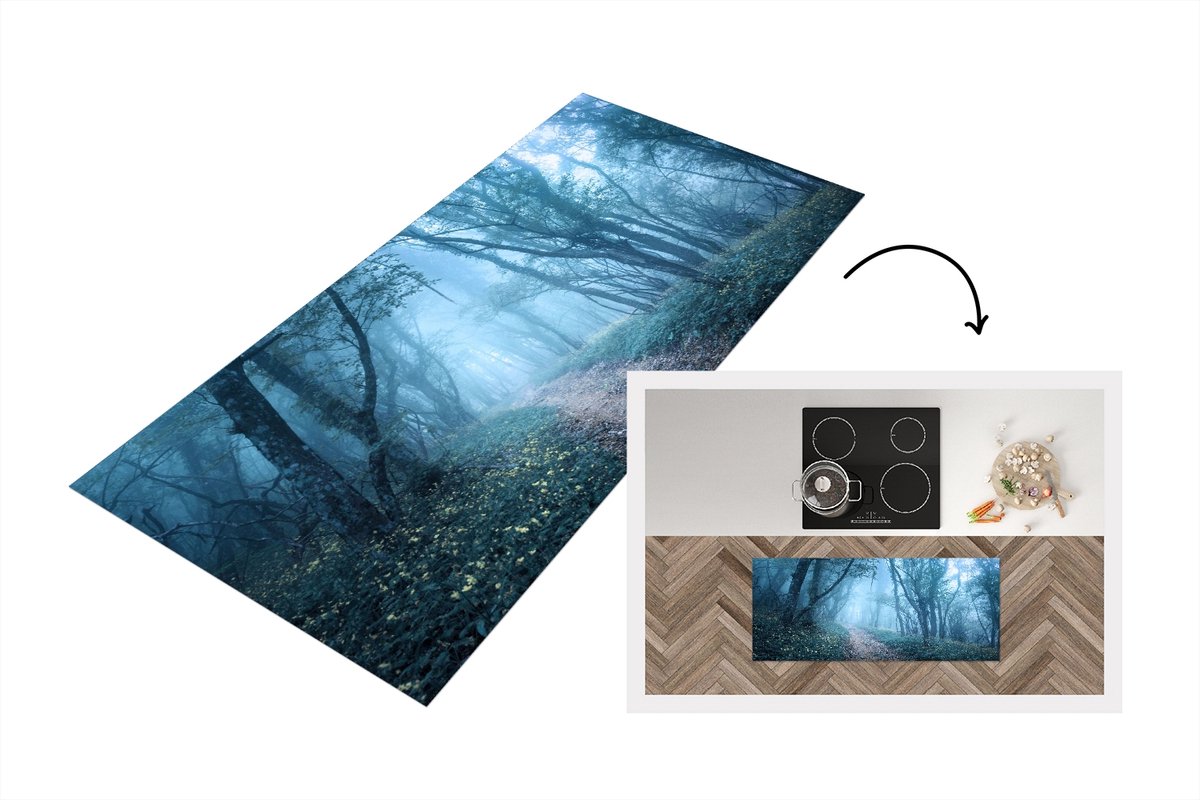 KitchenYeah Keukenloper - Loper keuken - Bomen - Natuur - Mist - 120x50 cm - Keukenloper vinyl Multicolor