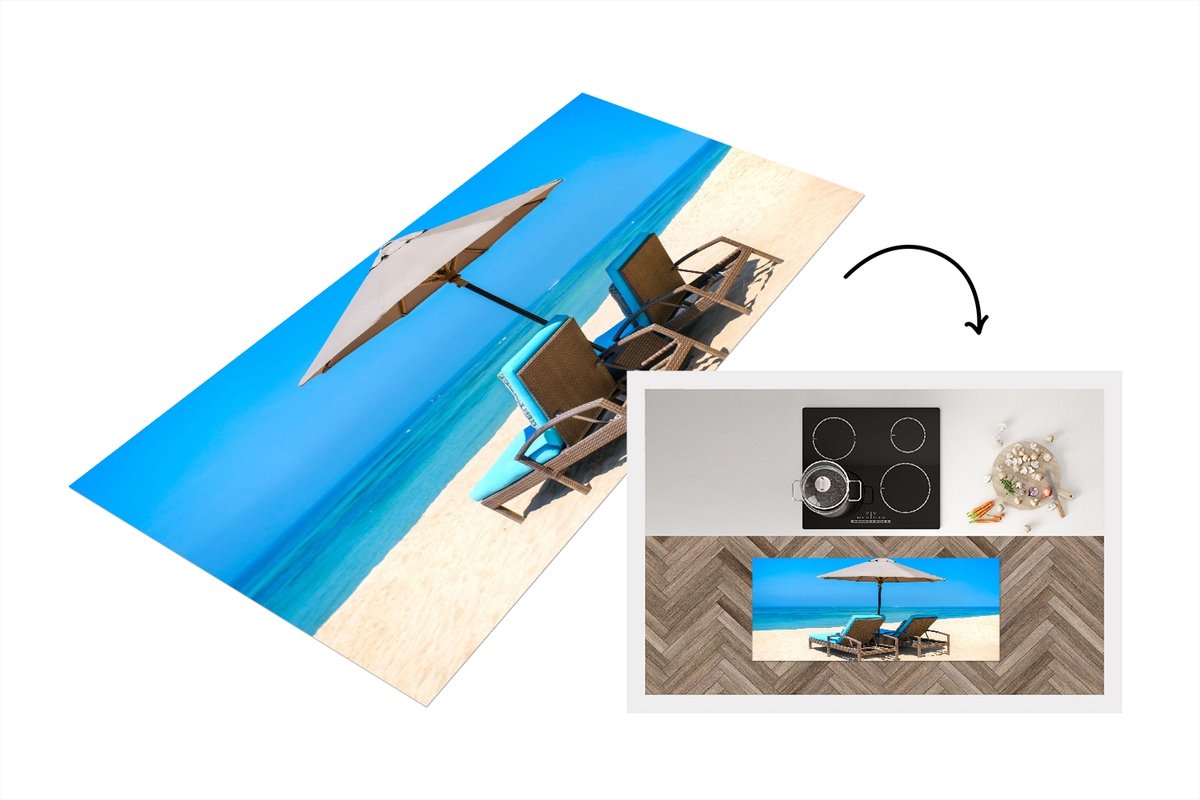 Keukenloper - Loper keuken - Strandstoel - Parasol - Zomer - Zee - 120x50 cm - Keukenloper vinyl