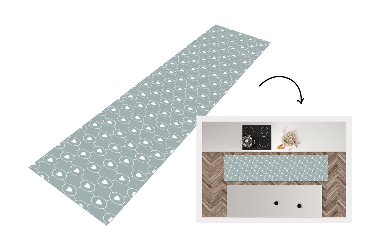 KitchenYeah Keukenloper - Loper keuken - Design - Geometrie - Patroon - Hart - 200x50 cm - Keukenloper vinyl Multicolor