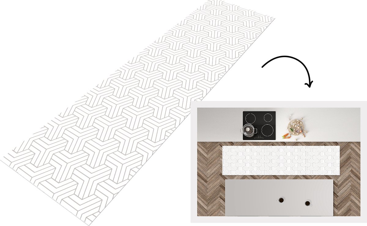 KitchenYeah Keukenloper - Loper keuken - Patronen - Abstract - Zwart - Wit - Geometrie - 240x60 cm - Keukenloper vinyl Multicolor