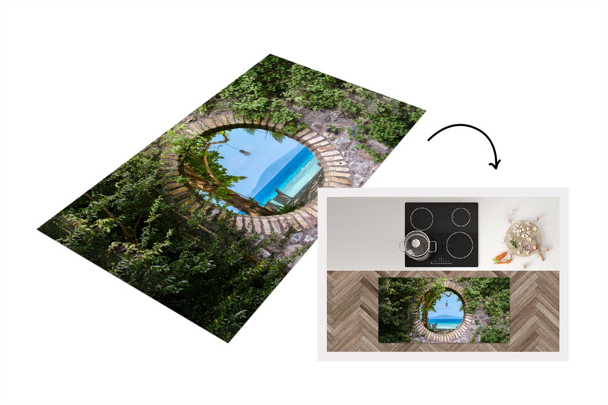 KitchenYeah Keukenloper - Loper keuken - Strand - Doorkijk - Tropisch - Strandstoel - 120x60 cm - Keukenloper vinyl Multicolor