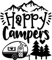 Happy camper camper of caravan sticker - Grappige auto stickers - Camper sticker - Auto accessories - Stickers volwassenen - 14 x 16 cm - Zwart - 209
