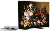 Laptop sticker - 15.6 inch - Stilleven met bloemen en fruit - Kunstwerk - Oude meesters - 36x27,5cm - Laptopstickers - Laptop skin - Cover