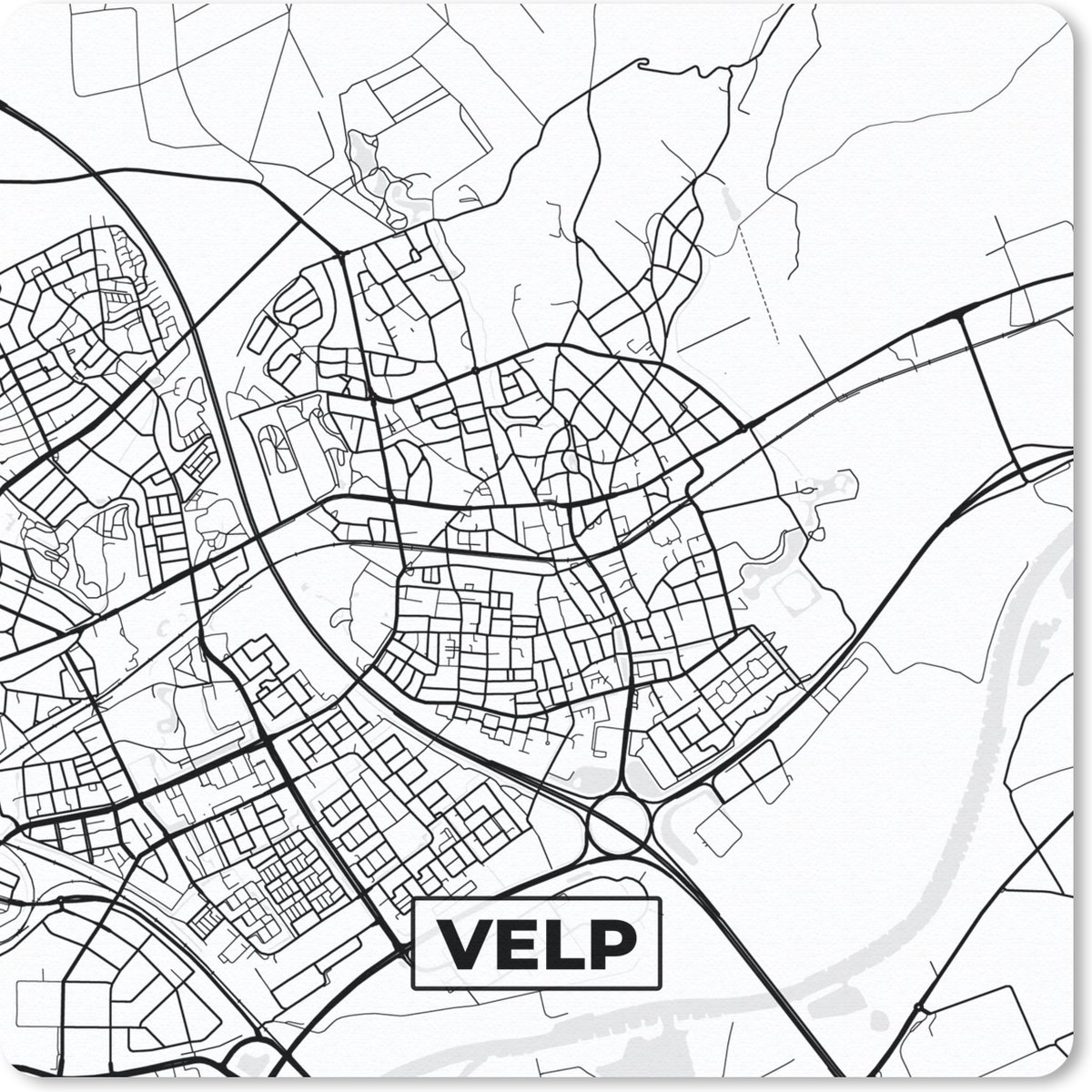 Muismat 30x30 cm - Mousepad Plattegrond - Velp - Kaart - Stadskaart - Muismatten - Stadskaart