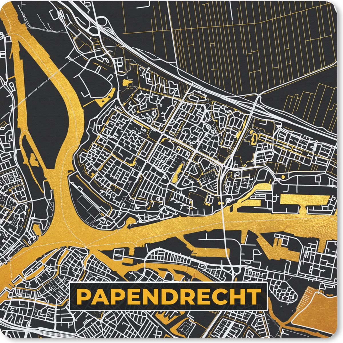 Muismat - Mousepad - Papendrecht - Goud - Stadskaart - Plattegrond - Kaart - 30x30 cm - Muismatten
