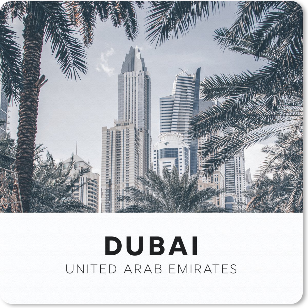 Muismat 20x20 cm - Mousepad Dubai - Palmboom - Wolkenkrabber - Muismatten