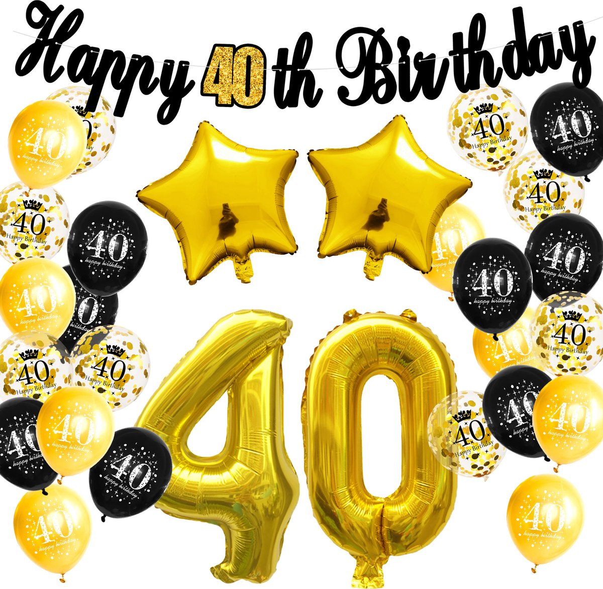 29-delig Goud / Zwart 40 jaar verjaardag versiering - 40 jaar verjaardag -  40 jaar -... | bol.com
