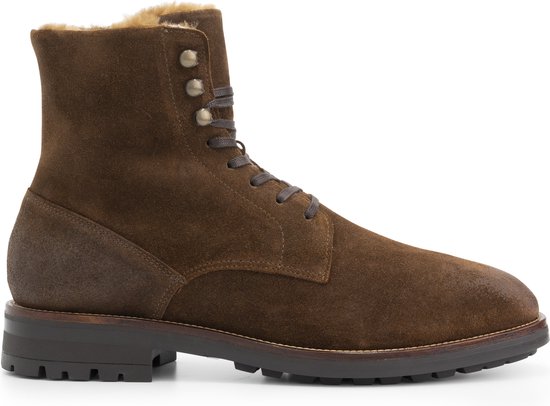 Travelin' Hosio Heren Veterboots - Lammy wollen voering - Cognac bruin suede leer - Maat 45