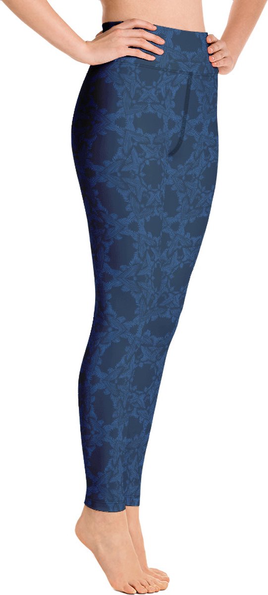 Sportlegging - design Grace in Lace - High Waist - Dry Fit - High Performance - 4way stretch- unieke print - UPF 50+ - Hardloop - Yoga - Fitness - Dans - Pilates - Training - sportbroek - donkerblauw klassiekblauw - maat L van Merkloos — afbeelding 4