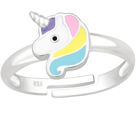 Joy|S - Zilveren eenhoorn ring - unicorn pastel - verstelbaar voor kinderen