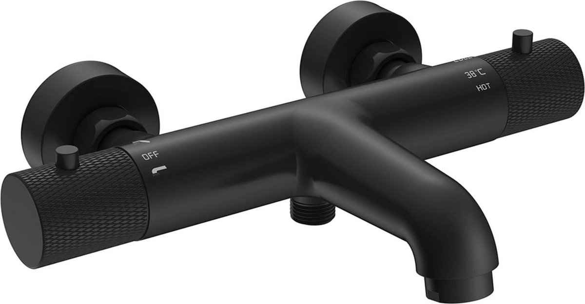 Saqu Crossed Badkraan Mengkraan 15 cm Mat Zwart Thermostaatkraan