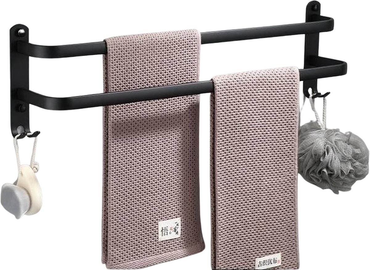 Nolad® Handdoekrek 2-armig - Handdoekhouder - Handdoekenrek - Zwart