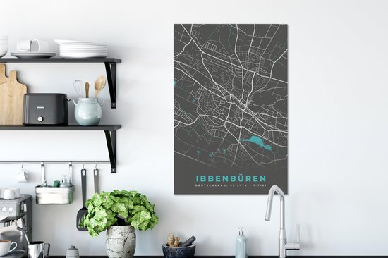 Peinture sur toile Ibbenbüren - Plan de ville - Blauw - Plan - Plan de ville - Carte - Allemagne - 60x90 cm - Décoration murale