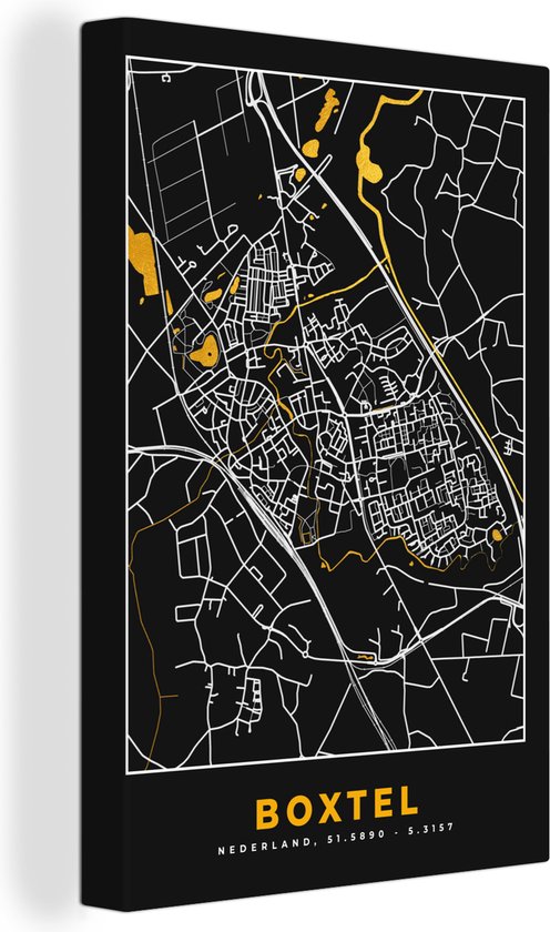 Canvas Schilderij Boxtel - Black and Gold - Stadskaart - Plattegrond - Kaart - 40x60 cm - Wanddecoratie