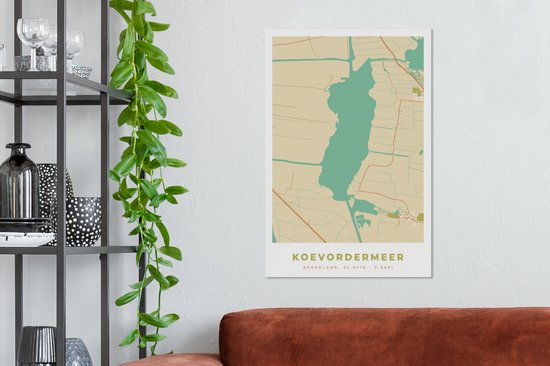 Peinture sur toile Koevordermeer - Carte - Vintage - Carte - Plan de ville - 40x60 cm - Décoration murale