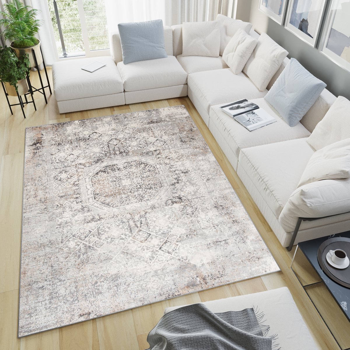Tapiso Valley Vloerkleed Grijs Vintage Woonkamer Tapijt Maat- 140x200