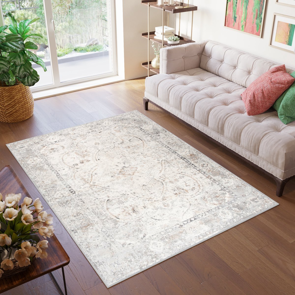 Tapiso Valley Vloerkleed Tapijten Woonkamer Beige Vintage Maat- 80x150 Beige Lichtgrijs3