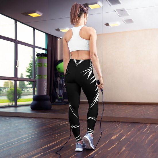 Sportlegging - design Tiger Power Up - High Waist - Dry Fit - High Performance - 4way stretch- unieke print - UPF 50+ - Hardloop - Yoga - Fitness - Dans - Pilates - Training - sportbroek - zwart wit - maat M — afbeelding 3