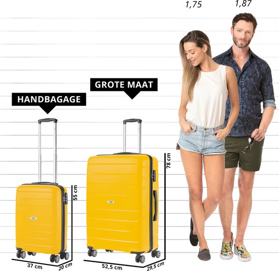 TravelZ Big Bars Kofferset 2-delig - Handbagage 35L en Grote Koffer 106L - Geel - Travelz