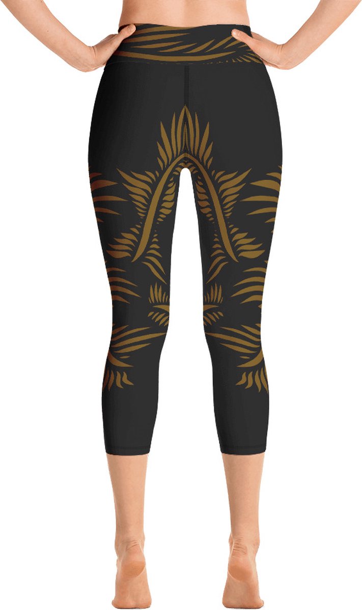 Sportlegging - Capri 3/4 - design - Lines 4 Peace - High Waist - Dry Fit - High Performance - 4way stretch - unieke print - UPF 50+ - Hardloop - Yoga - Fitness - Dans - Pilates - Training - sportbroek - zwart hazelnoot bruin - dames - maat XS — afbeelding 3