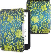kwmobile flip cover geschikt voor Kobo Clara HD - Case met magnetische sluiting - Hoes voor e-reader in geel / blauw / donkerblauw - Vintage Bloemen design