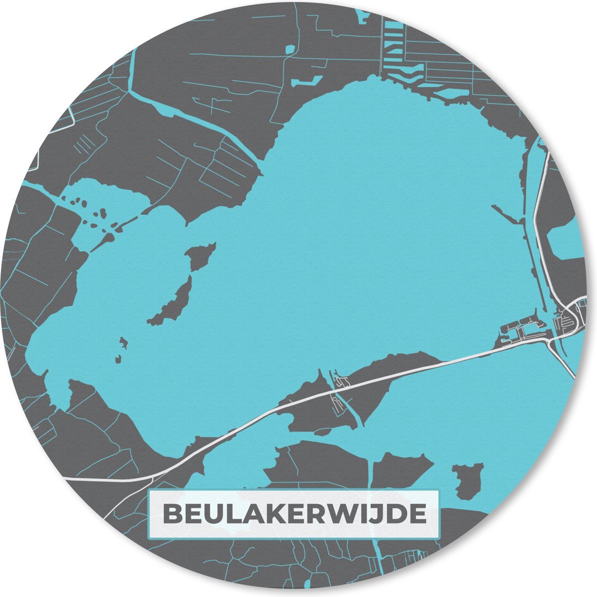 Muismat rond 20x20 cm - Mousepad Beulakerwijde - Kaart - Plattegrond - Water - Overijssel - Stadskaart - Ronde muismatten - Stadskaart