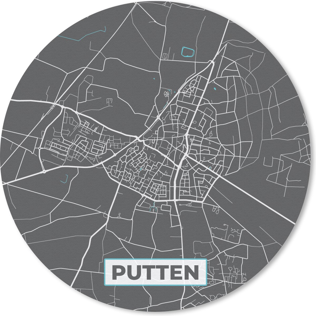 Muismat rond 20x20 cm - Mousepad Kaart - Plattegrond - Putten - Stadskaart - Ronde muismatten - Stadskaart