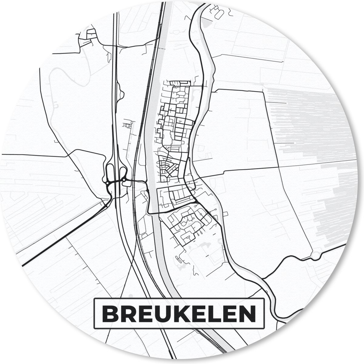 Muismat rond 40x40 cm - Mousepad Breukelen - Plattegrond - Zwart Wit - Kaart - Nederland - Stadskaart - Ronde muismatten - Stadskaart