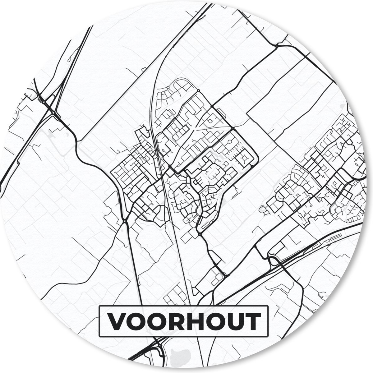 Muismat rond 40x40 cm - Mousepad Plattegrond - Voorhout - Kaart - Stadskaart - Ronde muismatten - Stadskaart