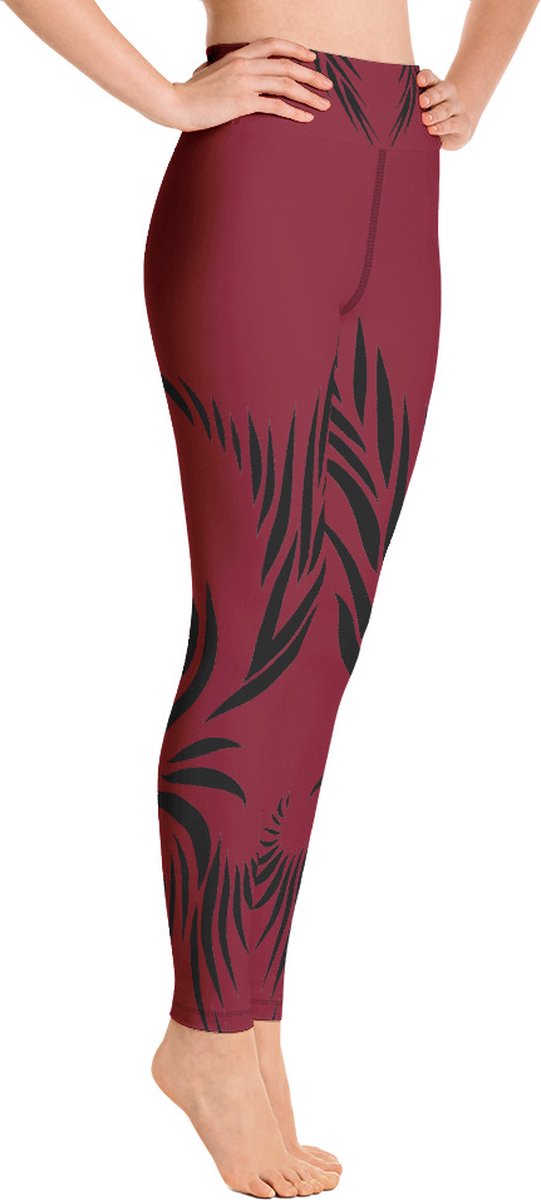 Sportlegging - Capri 3/4 - design Power Up - High Waist - Dry Fit - High Performance - 4way stretch- unieke print - UPF 50+ - Hardloop - Yoga - Fitness - Dans - Pilates - Training - sportbroek - warmrood zwart - maat M — afbeelding 5