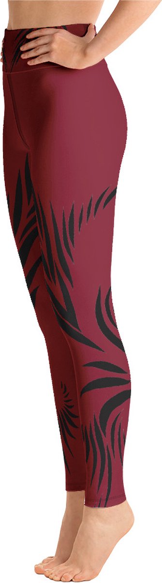 Sportlegging - design Power Up - High Waist - Dry Fit - High Performance - 4way stretch- unieke print - UPF 50+ - Hardloop - Yoga - Fitness - Dans - Pilates - Training - sportbroek - warmrood zwart - maat XL — afbeelding 4