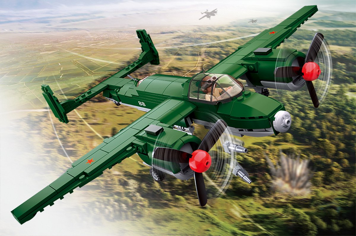 Sluban Army WWII Vliegtuig Tupolev TU-2 Bomber - Bouwspeelgoed vanaf 8 jaar - Constructiespeelgoed modelbouw - bouwdoos met 311 bouwstenen - M38-B0688 — afbeelding 7