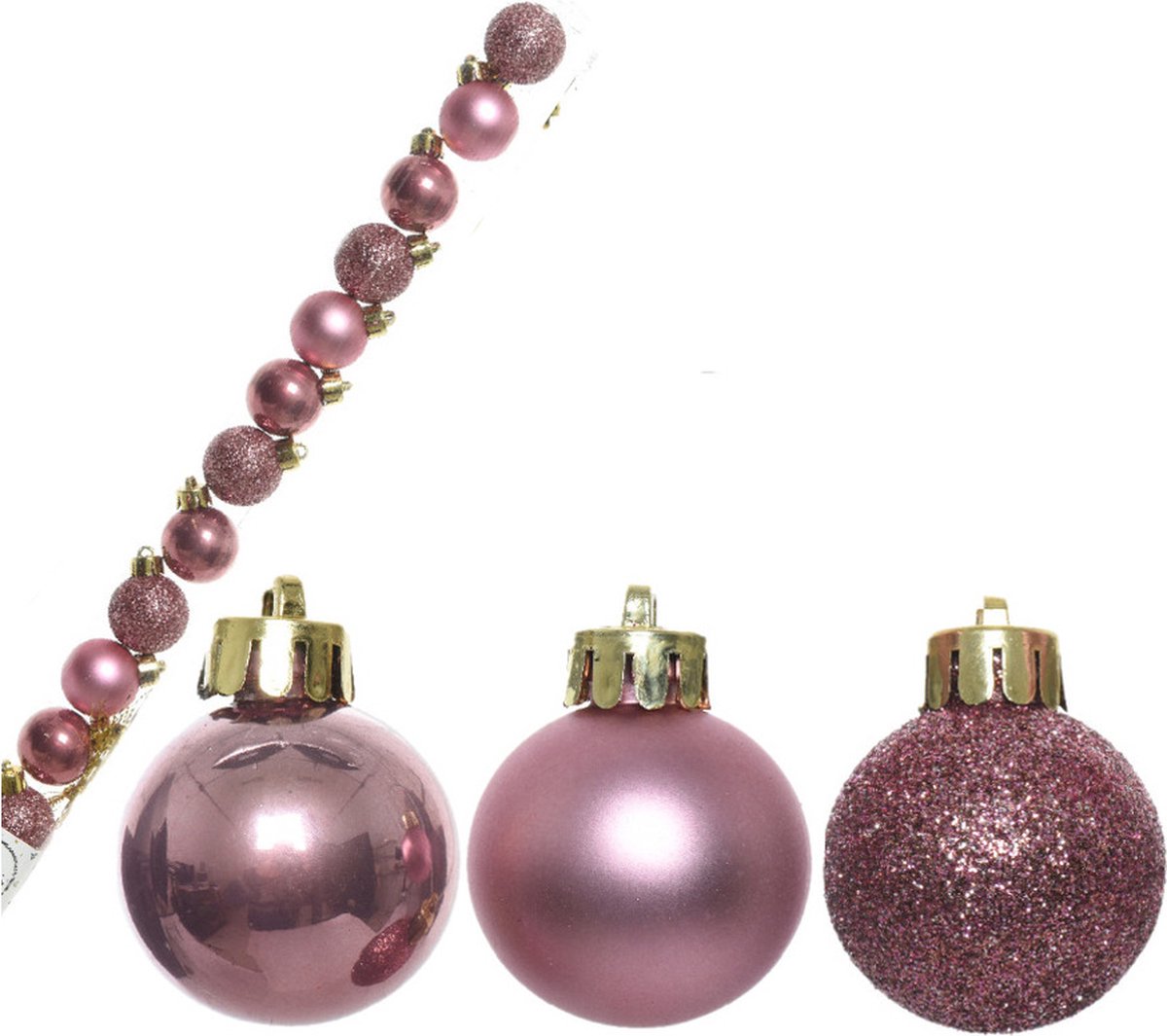 14x stuks onbreekbare kunststof kerstballen velvet roze 3 cm - glans/mat/glitter - Kerstboomversiering