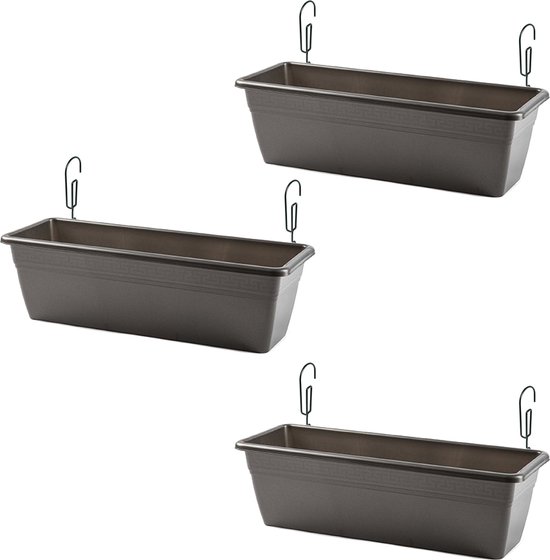 3x pièces garde-corps Jardinières gris anthracite rectangulaire 50 x 17 x 15 cm avec jeux de supports en plastique