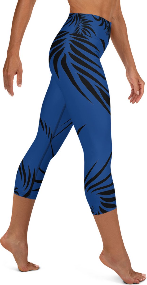 Sportlegging - Capri 3/4 - design Power Up - High Waist - Dry Fit - High Performance - 4way stretch- unieke print - UPF 50+ - Hardloop - Yoga - Fitness - Dans - Pilates - Training - sportbroek –kobaltblauw zwart - maat M — afbeelding 5