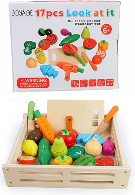 Houten Speelgoed fruit en groente - Speelgoed meisje 2 3 4 5 6 jaar - Keukentje speelgoed accesoires hout - Speelgoedeten hout - Speelgoed eten en drinken hout - Speelgoed fruit hout Speelgoed winkeltje – Speelgoed keukengerei – Montessori speelgoed