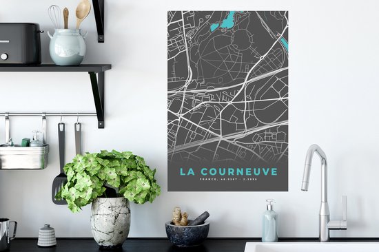 Stickers muraux - La Courneuve - Plan de ville - Plan - Carte - France - 40x60 cm - Film adhésif