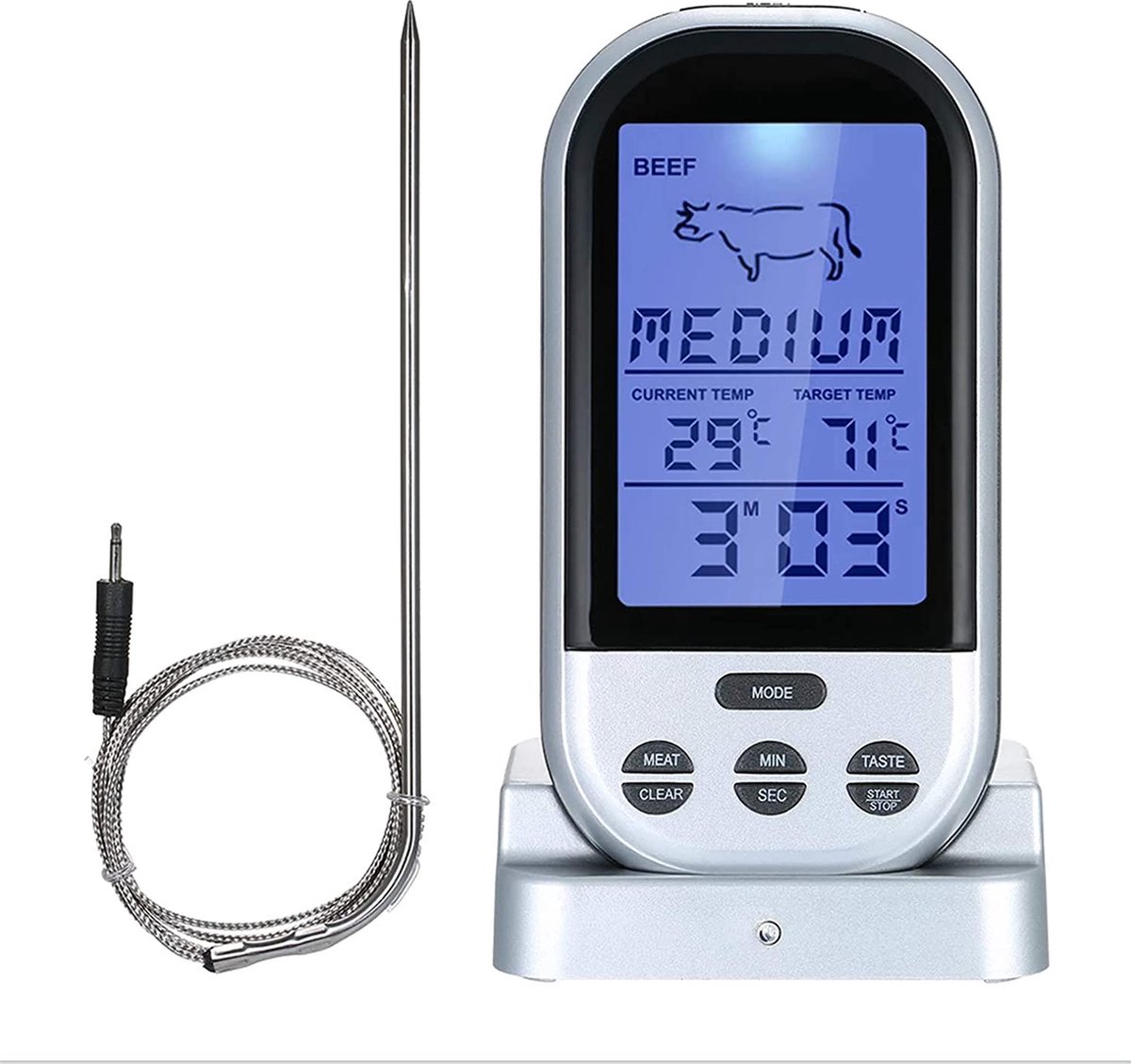 Thermomètre Viande Pliable Thermomètre Cuisine Numérique Thermomètre à  viande avec Grande Écran LCD et Sonde Pliable pour BBQ Cuisson Bœuf Viande