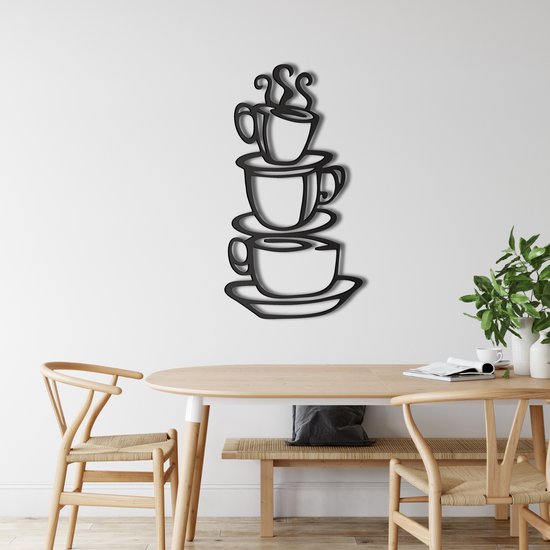 Wanddecoratie | Koffiekopjes  / Coffee Cups | Metal - Wall Art | Muurdecoratie | Woonkamer |Zwart| 54x90cm